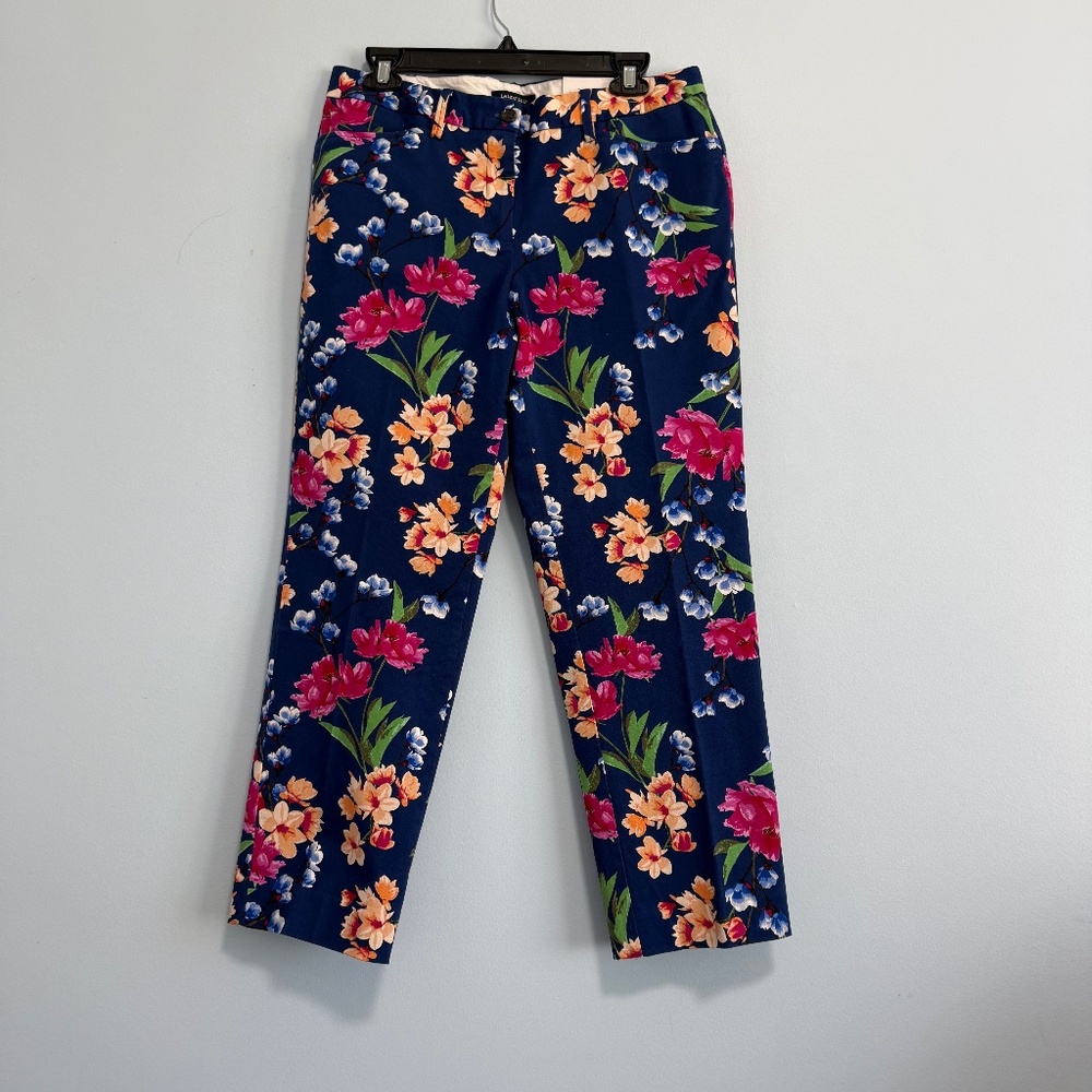 Lands’ End Women’s Floral Chino Crop Pants – Size 8